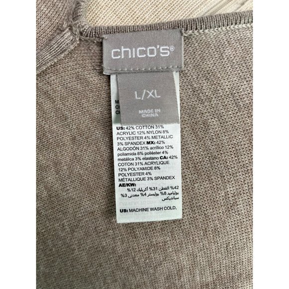 Chico's Large XL Reversible Knit Kimono Poncho Cape Sweater Paisley Tan Beige - Picture 4 of 12